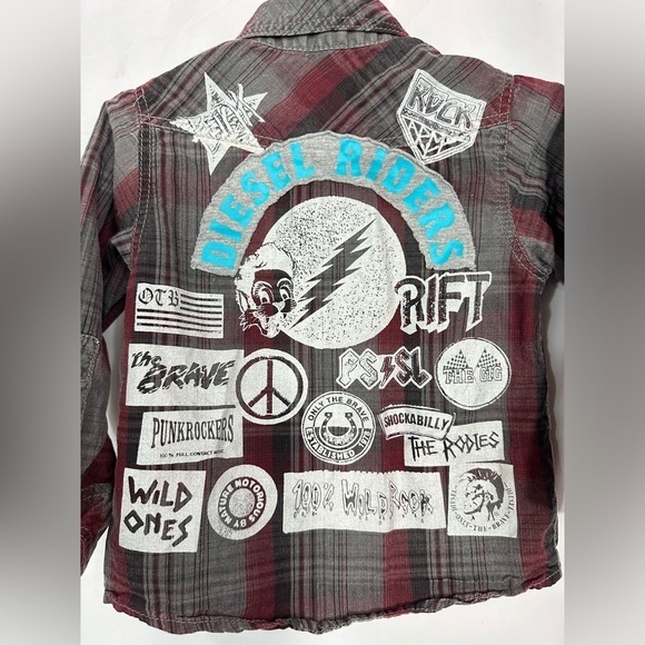 Diesel Kids plaid button down with patches size 2 - Picture 5 of 8